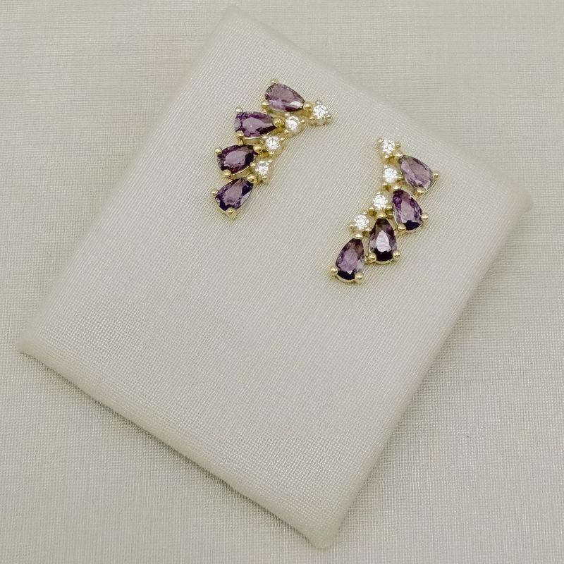 06.1392.22.O - Brinco ear-cuff em quatro gotas e pontos de luz em estilo asa