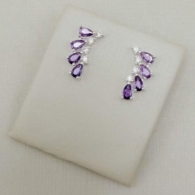 06.1392.22.S - Brinco ear-cuff em quatro gotas e pontos de luz em estilo asa