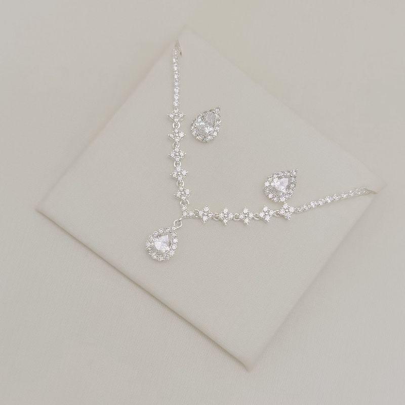 08.0653.1.S - (45) Conjunto de colar riviera com gota com uma linha de aura  e  com  pingente de gota em gravata