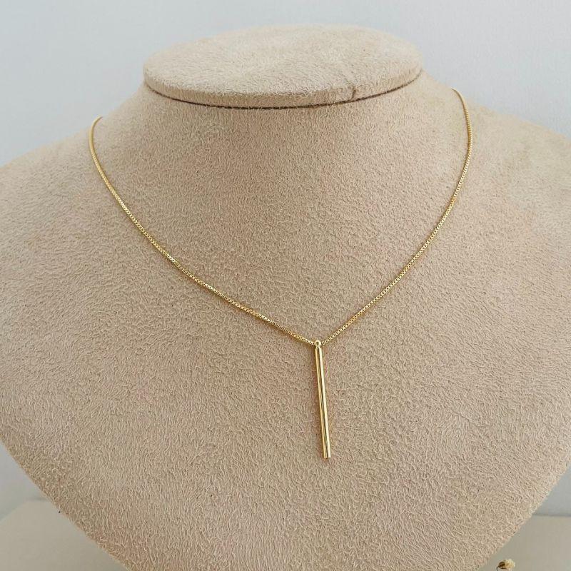 09.2129.0.O - (40) Colar veneziana com pingente de tubo longo circular liso, extensor de 10cm