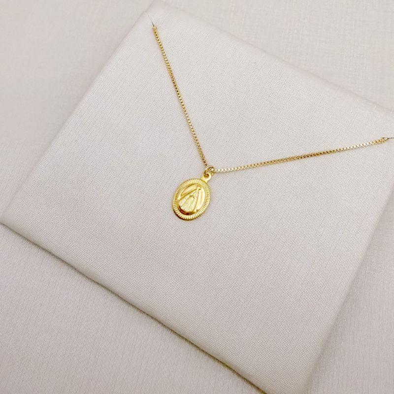09.2502.0.O - (45) Colar veneziana com pingente medalha oval Nossa Senhora