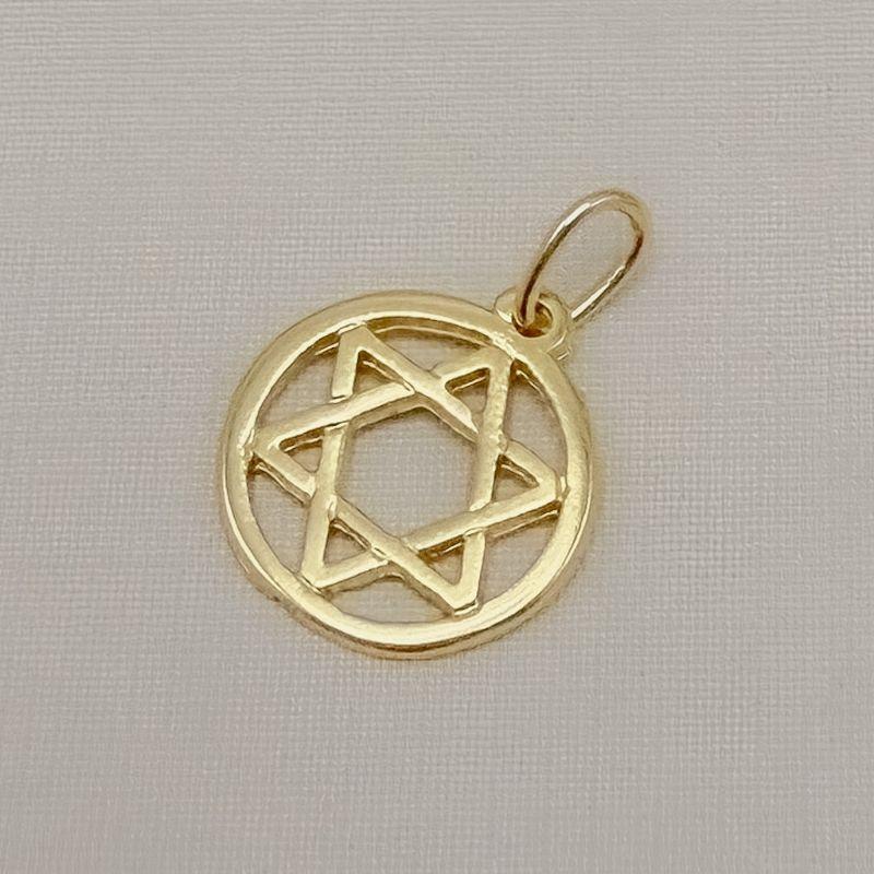 11.0619.0.O - Pingente liso de escudo de Davi em circulo com contrargola