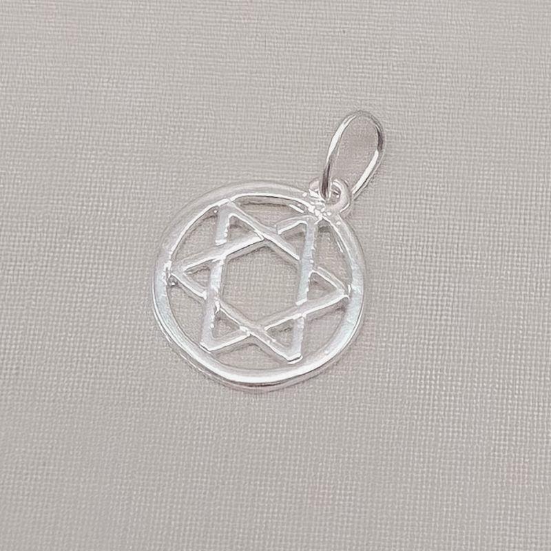 11.0619.0.S - Pingente liso de escudo de Davi em circulo com contrargola