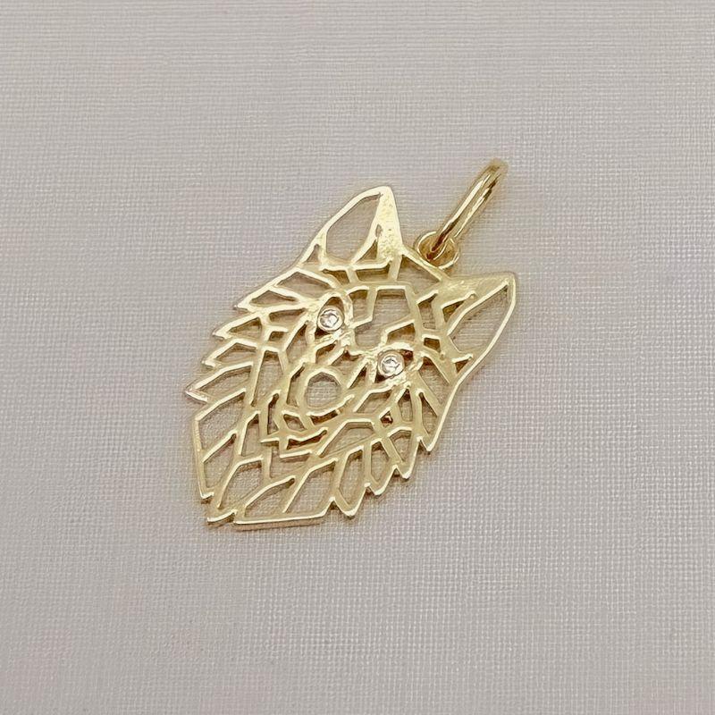 11.0620.1.O - Pingente de lobo em efeito geometrico polido com contrargola