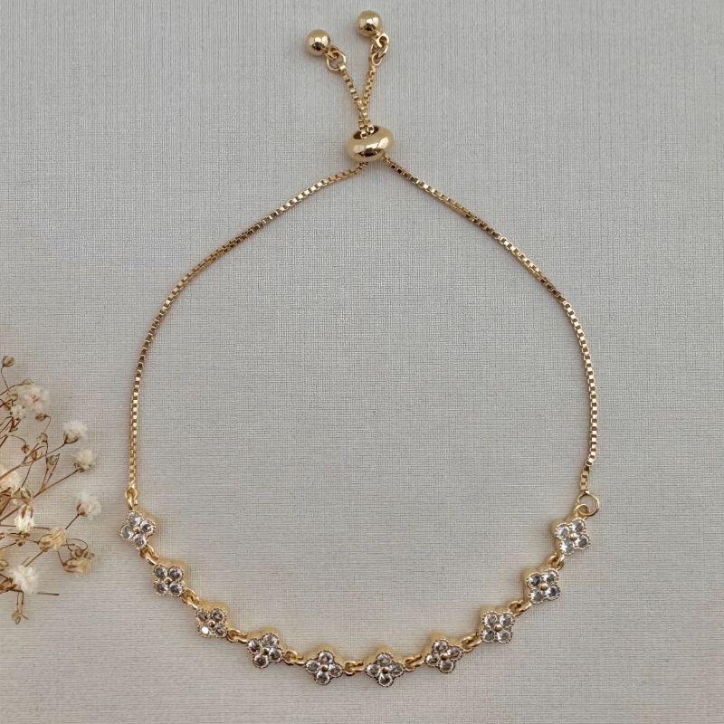 12.2039.1.O - Pulseira de flores alhambra em pedras com fecho gravata