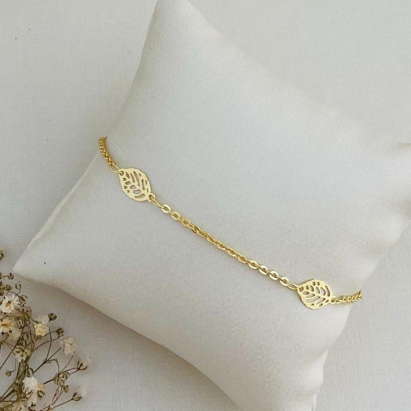 12.2065.0.O.- Pulseira de elos ovais com folhas desenhadas lisas