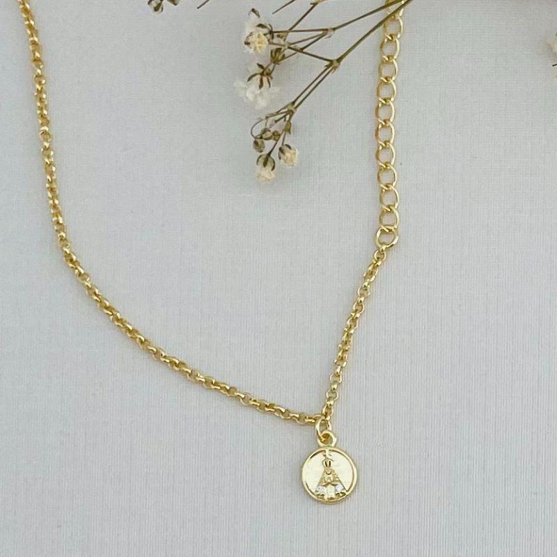 12.2094.1.O - Pulseira de elos portugueses com pingente moeda com mini nossa senhora