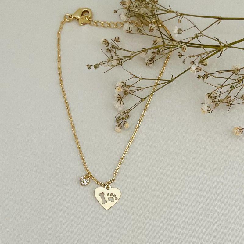 12.2112.1.O - Pulseira de elos insp. cartier com pingentes coração em placa com patinha e mini coração