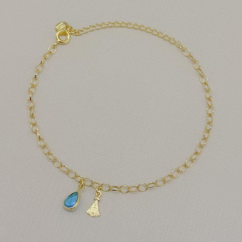 12.2343.10.O - Pulseira de elos em pentágono com pingente de gota azul e Nossa Senhora