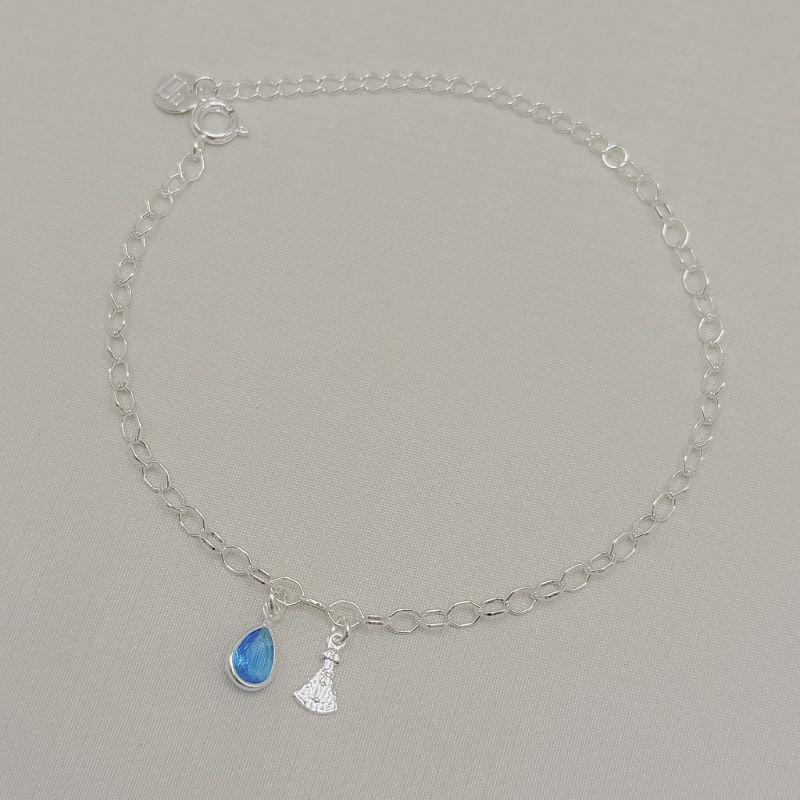 12.2343.10.S - Pulseira de elos em pentágono com pingente de gota azul e Nossa Senhora