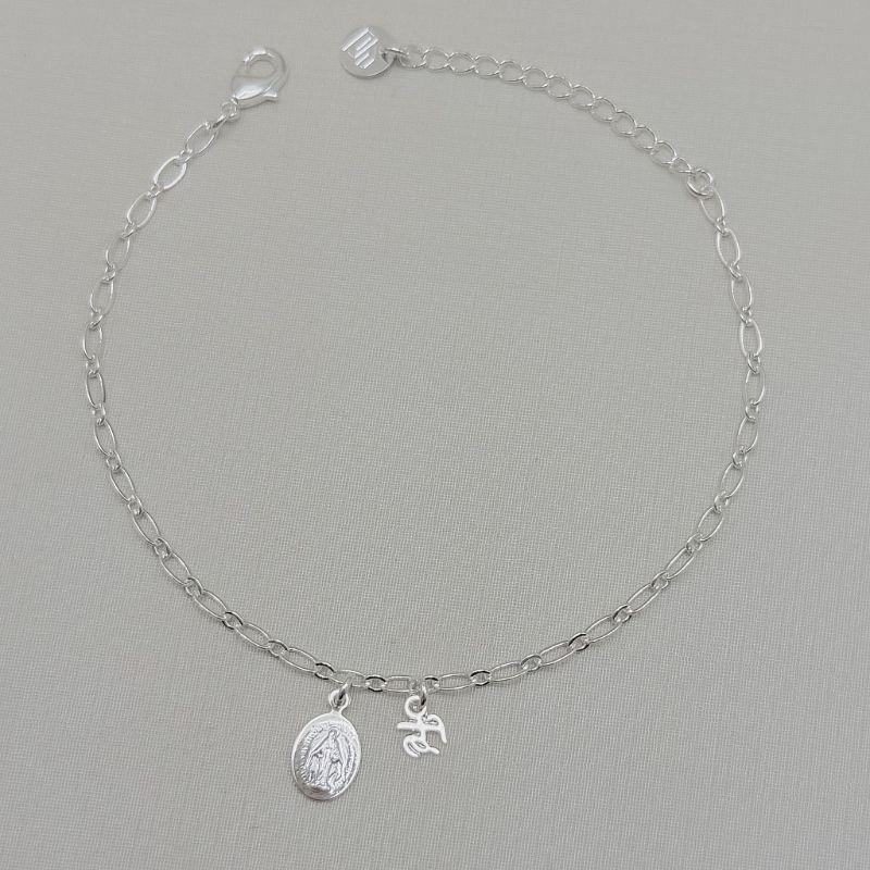 12.2347.0.S - Pulseira de elos figaro oval com pingente de Nossa Senhora e escrita fé