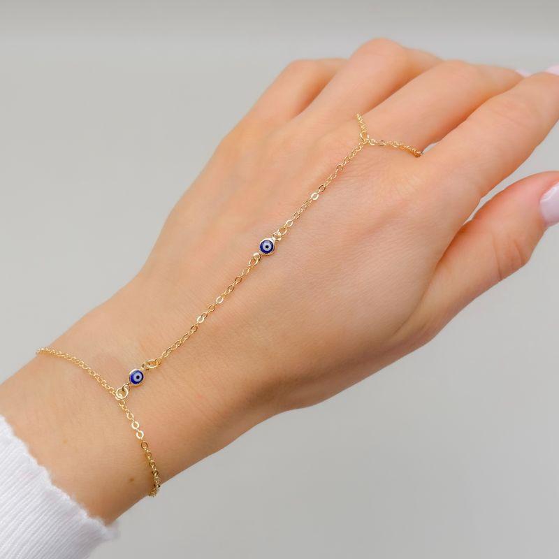 12.2356.20.O - Pulseira de mão em elos americanos com olho grego