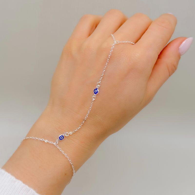 12.2356.20.S - Pulseira de mão em elos americanos com olho grego