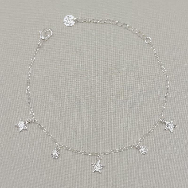 12.2357.0.S - Pulseira dre elos ovais com pingentes de estrelas e círculos em efeito solaris