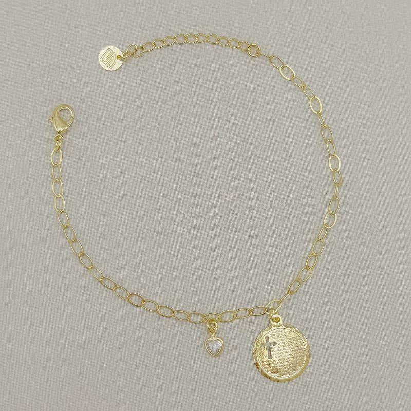 12.2368.1.O - Pulseira de elos ovais com pingente de ponto de luz e moeda de Pai Nosso