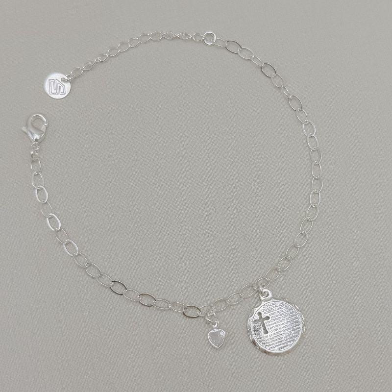 12.2368.1.S - Pulseira de elos ovais com pingente de ponto de luz e moeda de Pai Nosso