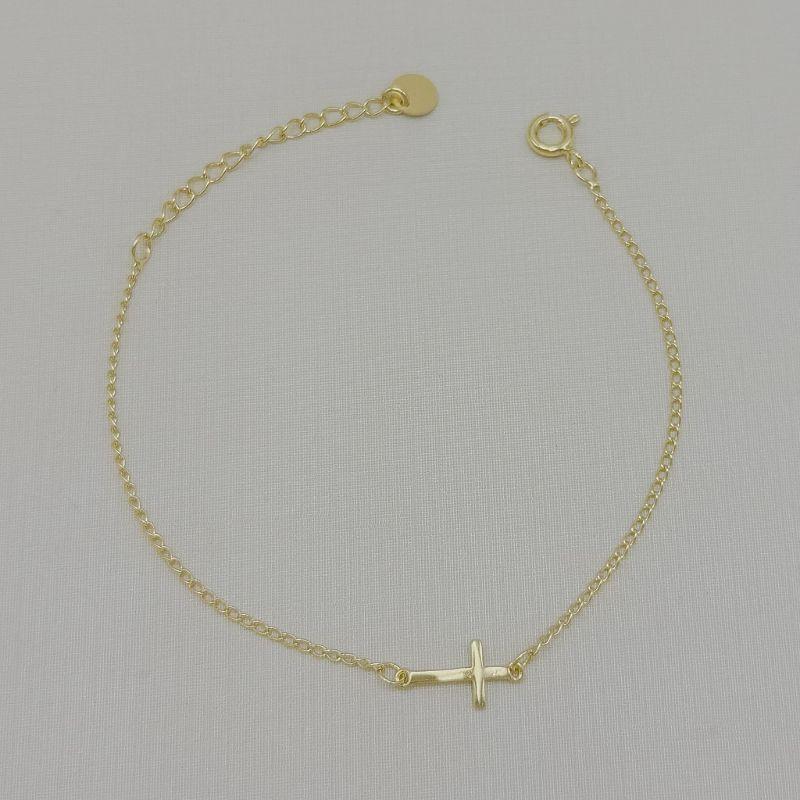 12.2371.0.O - Pulseira de elos groumet com cruz central lisa polisa