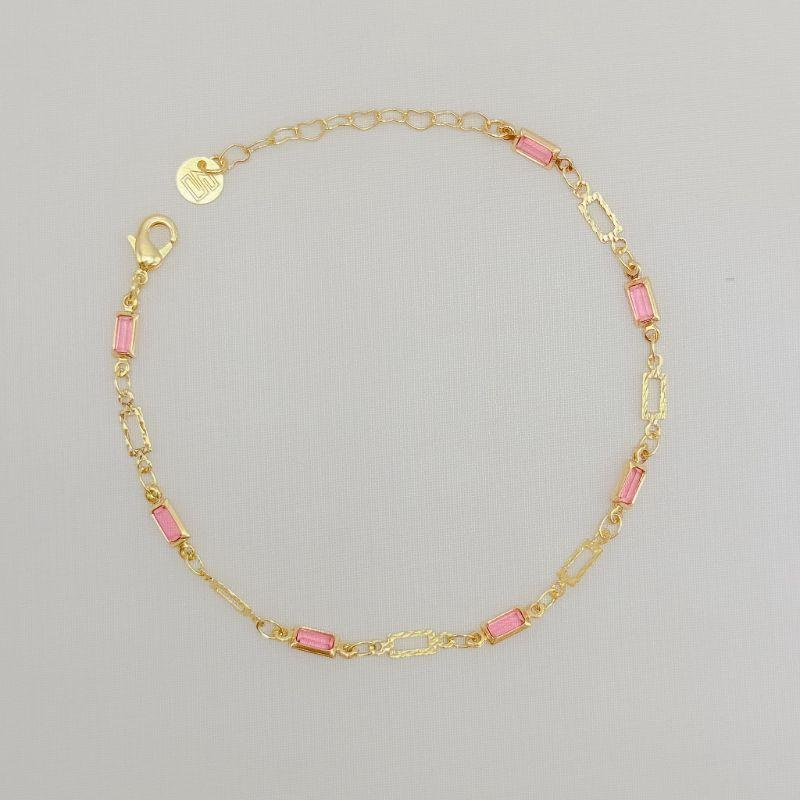 12.2376.6.O - Pulseira com elos retangular liso e pedras baguetes em ingles
