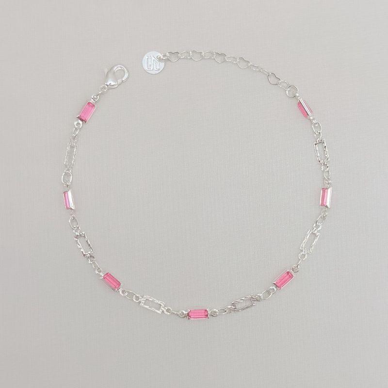 12.2376.6.S - Pulseira com elos retangular liso e pedras baguetes em ingles