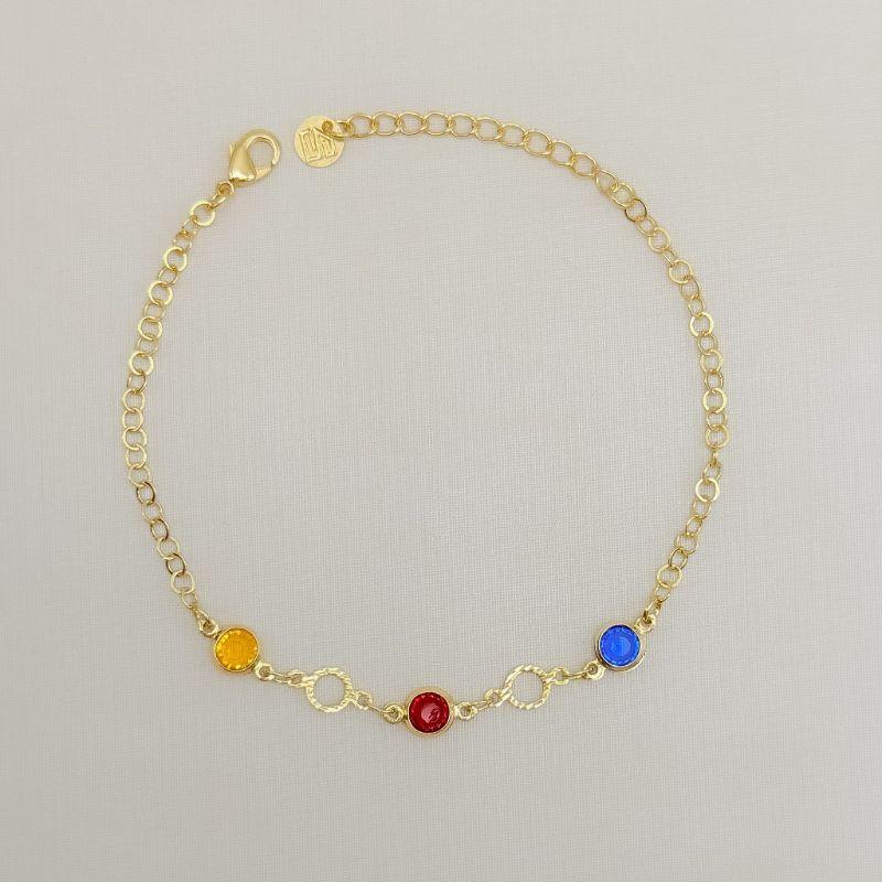 12.2378.C.O - Pulseira de elos americanos com silhueta circular e zircônias em ingles intercalados