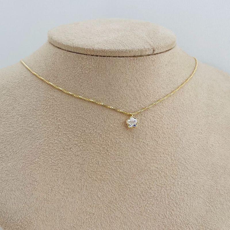 09.2127.1.O - (40) Colar veneziana com pingente ponto de luz estrela arredondada, extensor 10cm