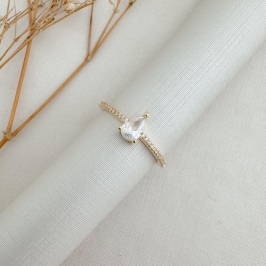 03.2447.1.O - (14) Anel solitário de gota com aro cravejado