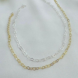 14.0293.0.O - Tornozeleira de elos corações lisos