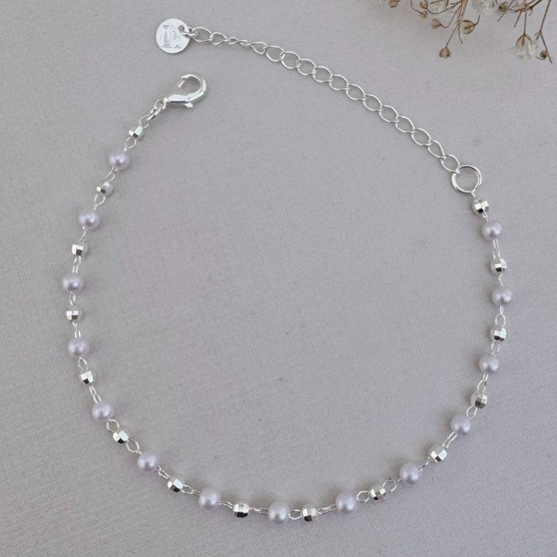 12.2146.15.S - Pulseira de pérolas e bolinhas disco lisas