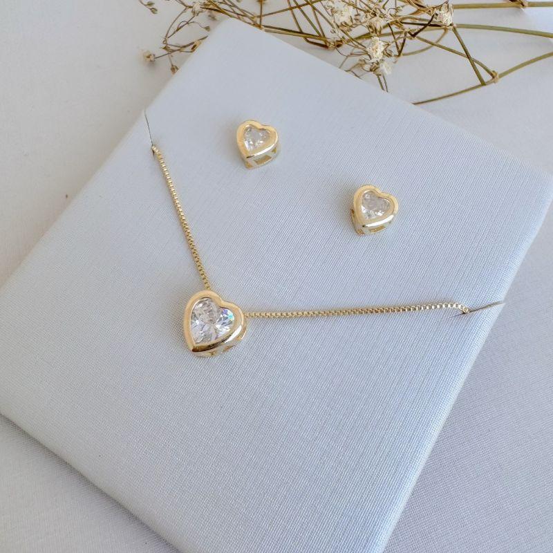 08.0597.1.O - (45) Conjunto de coração ponto de luz com borda larga lisa em corrente veneziana