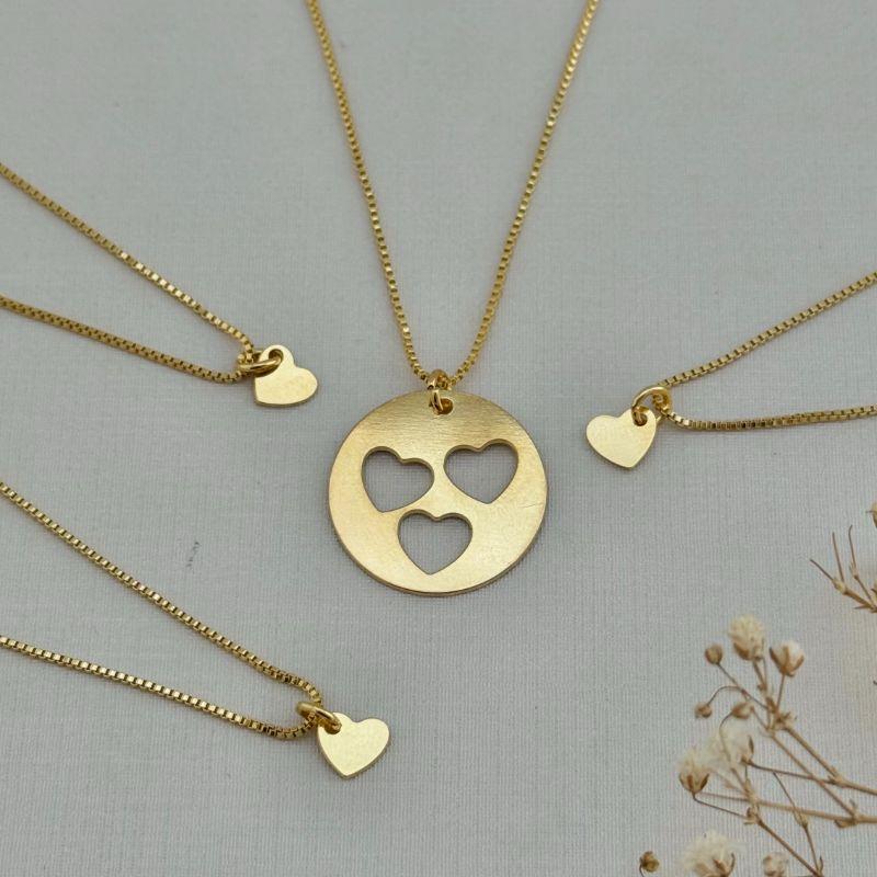 09.0150.0.O - (V2) Combo colar MARIAS 3 filhas, mandala com corações vazados