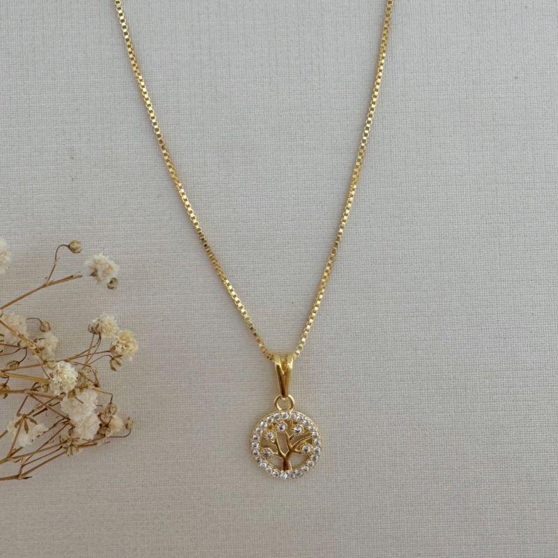 09.2236.1.O - (45) Colar de veneziana com pingente de arvore da via em circulo cravejado