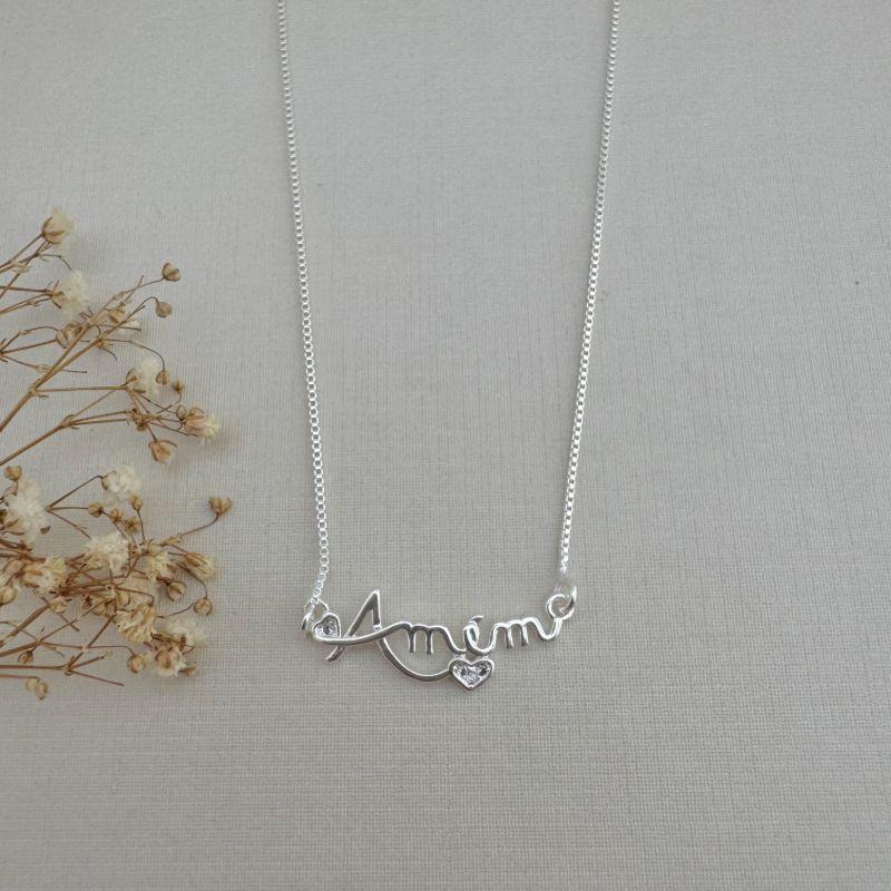 09.2260.1.S - (42) Colar de veneziana com escrita Amém central liso com pequeno coração