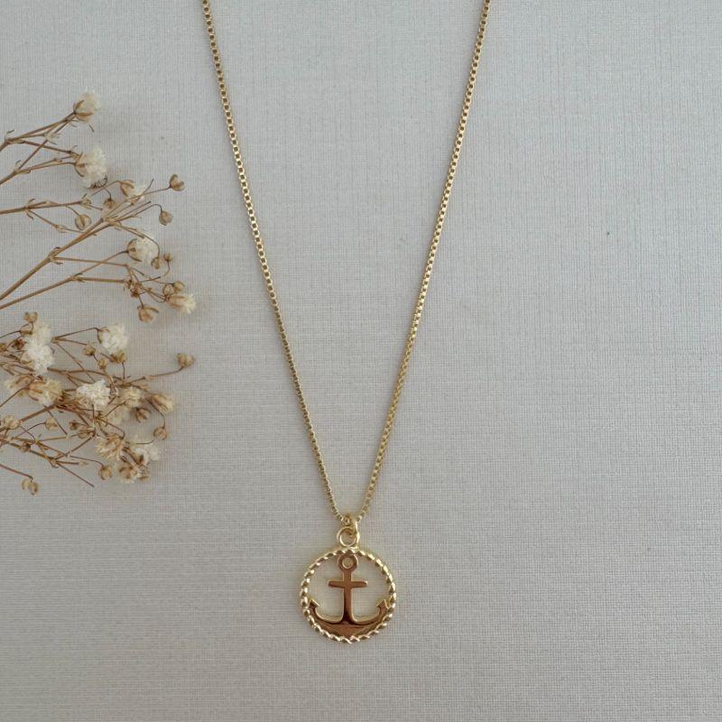 09.2261.0.O - (45) Colar veneziana com pingente ancora lisa em circulo torcido