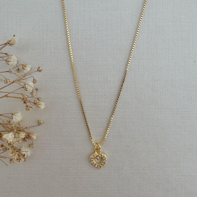 09.2264.1.O - (45) Colar veneziana com pingente de silhueta de coração cravejado