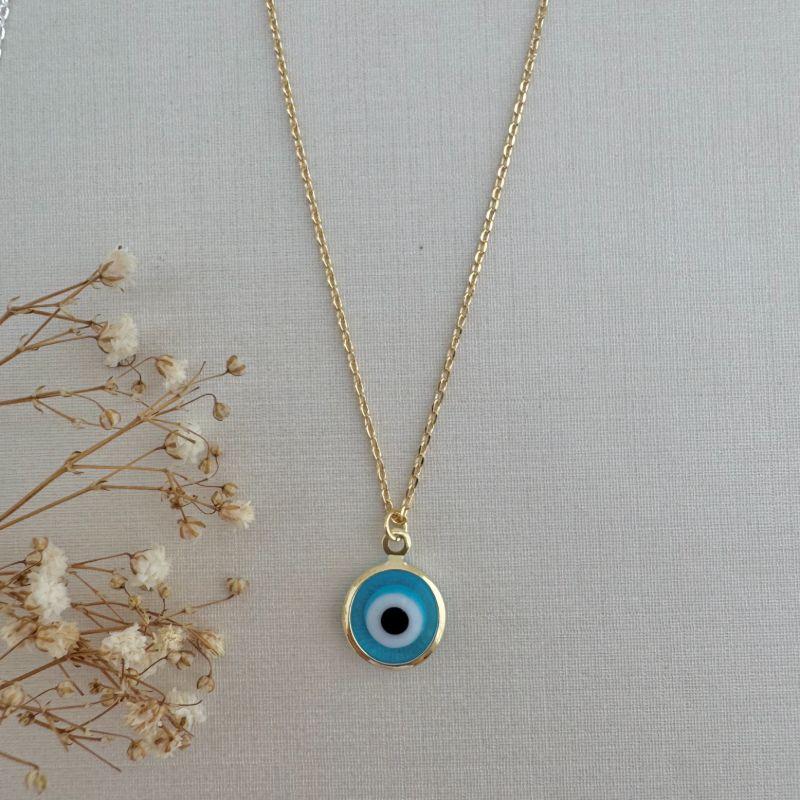 09.2275.20.O - (45) Colar de elos ovais com pingente de olho grego claro