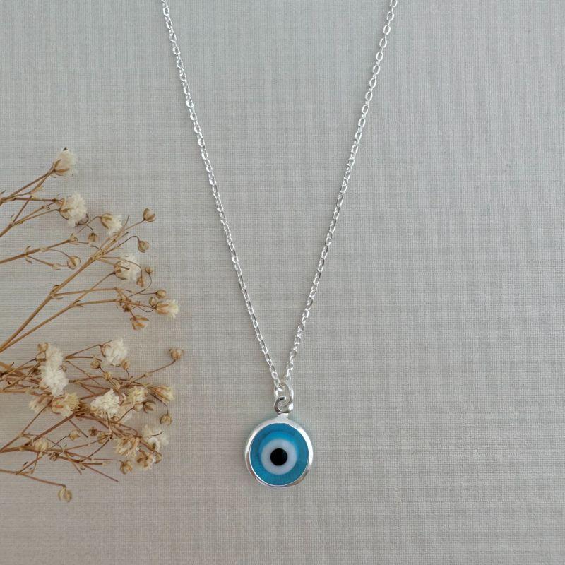 09.2275.20.S - (45) Colar de elos ovais com pingente de olho grego claro