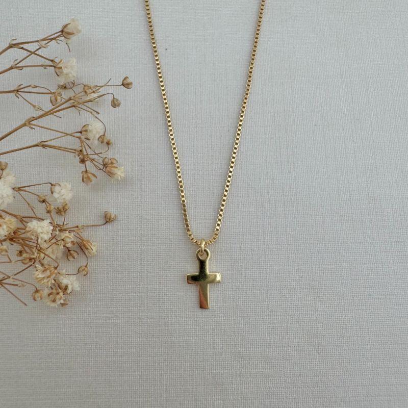 09.2279.0.O - (45) Colar veneziana com mini pingente de cruz lisa reta