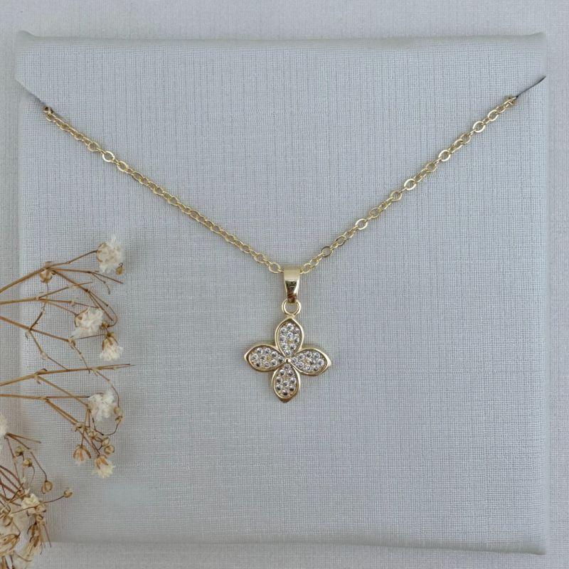 09.2287.1.O - (45) COlar de elos ovais com pingente de flor insp. Luis Vitton cravejada