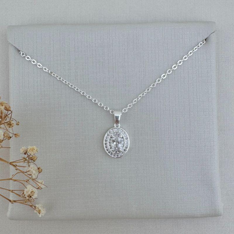 09.2291.1.S - (45) Colar de elos ovais com pingente ponto de luz oval com uma fileira em volta