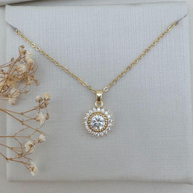 09.2292.1.O - (45) Colar de elos ovais com pingente ponto de luz com uma fileira cravejada em spikes