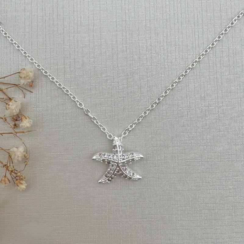 09.2297.1.S - (45) Colar de elos ovais com pingente estrela do mar cravejado