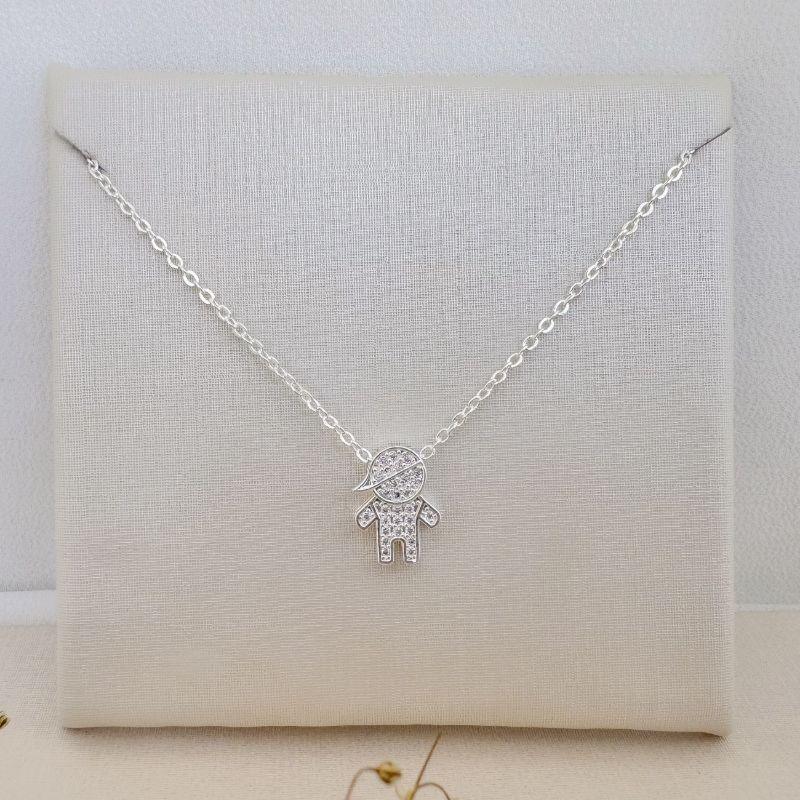 09.2344.1.S - (45) Colar menino cravejada em galeria com corrente elos ovais