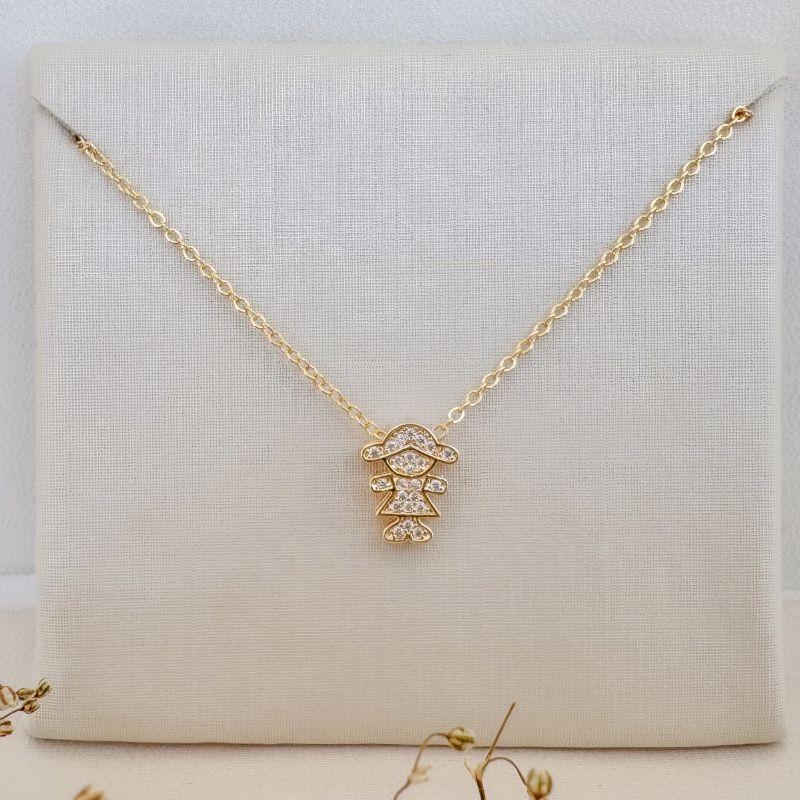 09.2345.1.O - (45) Colar menina cravejada em galeria com corrente elos ovais