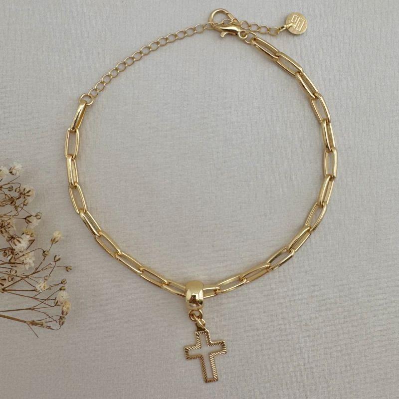 12.2116.0.O - Pulseira de elos longos com pingente de silhueta de cruz liso