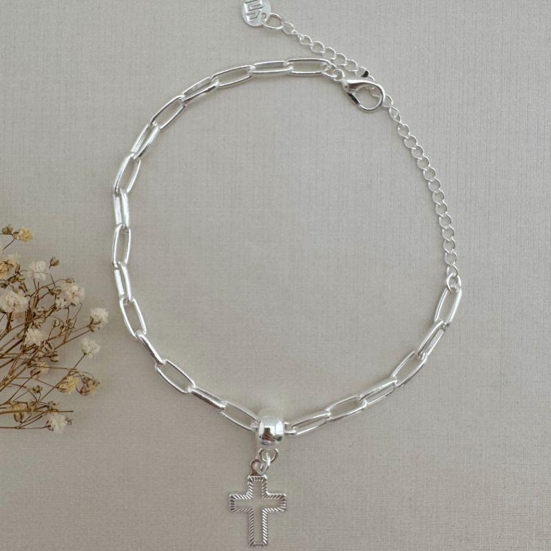 12.2116.0.S - Pulseira de elos longos com pingente de silhueta de cruz liso