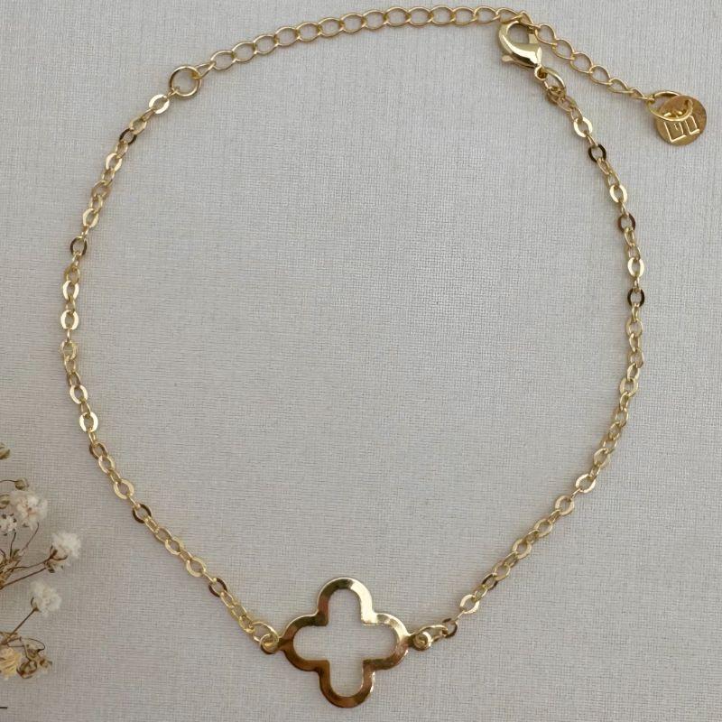 12.2117.0.O - Pulseira de elos ovais com silhueta de flor de alhambra lisa