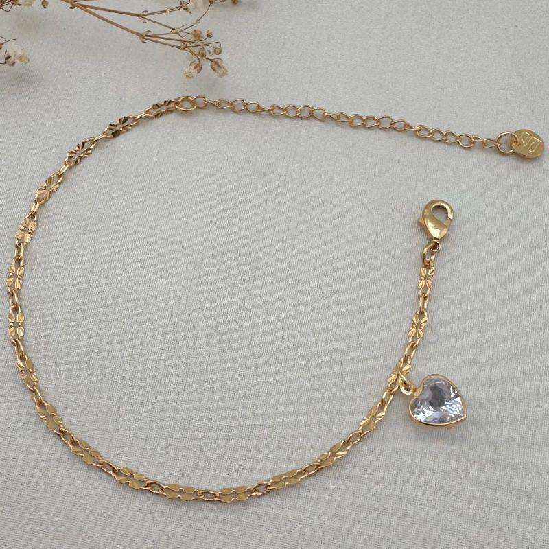 12.2118.1.O - Pulseira de elos efeito amassado com pingente de coração grande