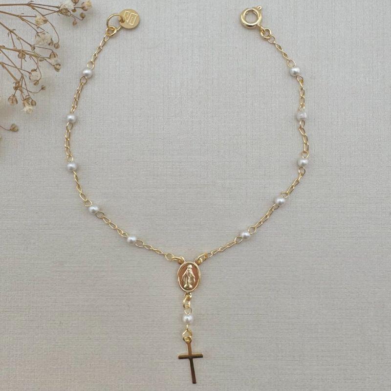 12.2119.15.O - Pulseira de rosário em pérolas e imagens lisas