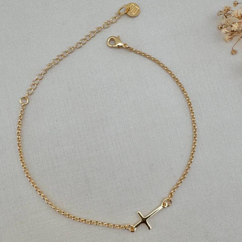 12.2120.0.O - Pulseira de elos portugueses com cruz longa lisa central