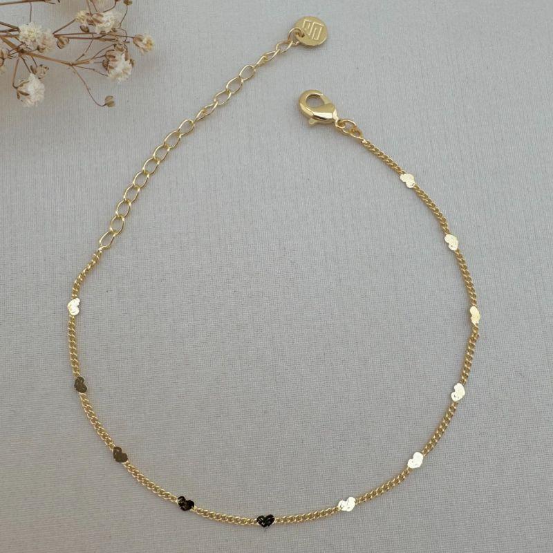 12.2127.0.O - Pulseira de elos grumet com micro chapas em corações lisos